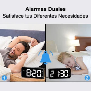 Reloj despertador digital LED con doble alarma y control de brillo
