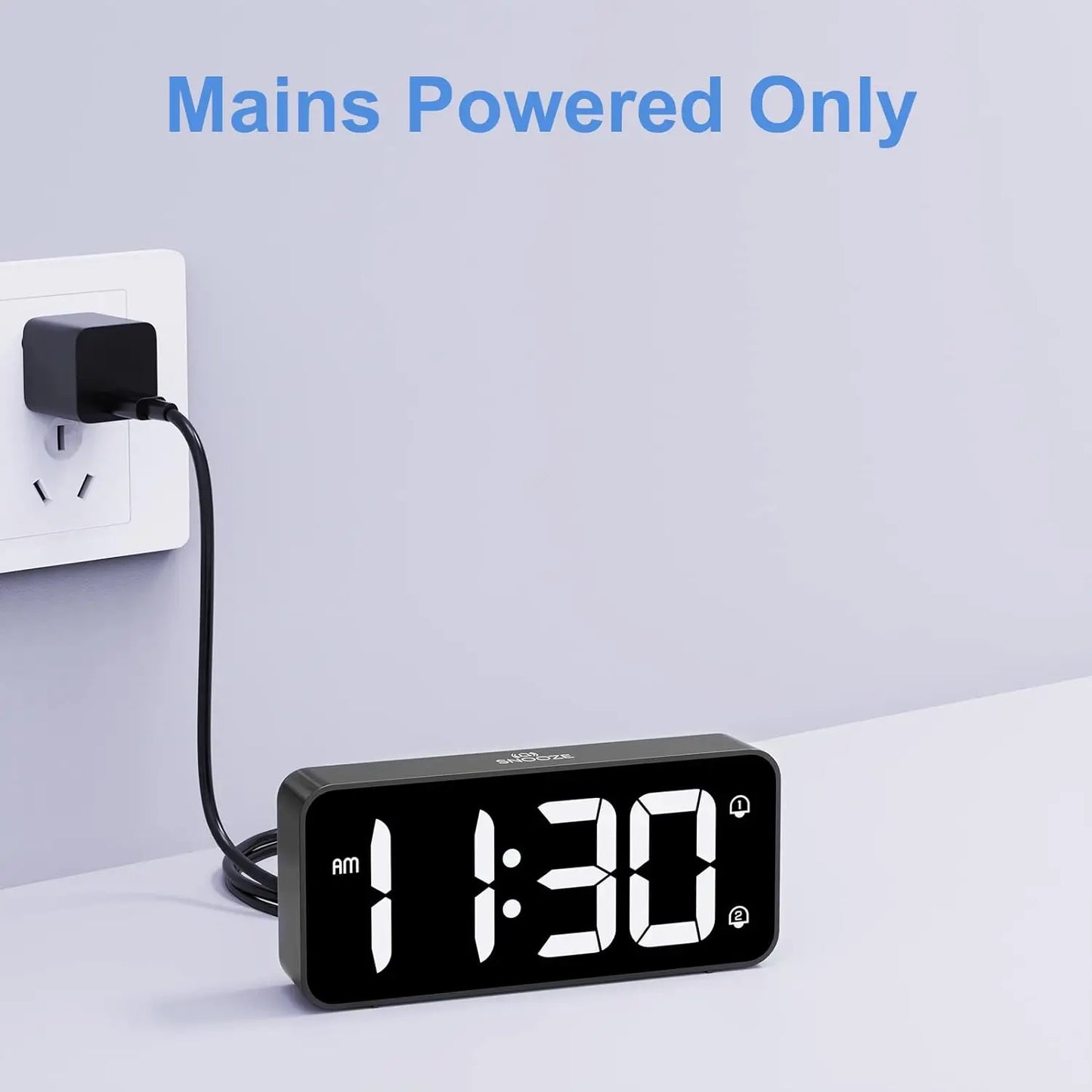 Reloj despertador digital LED con doble alarma y control de brillo