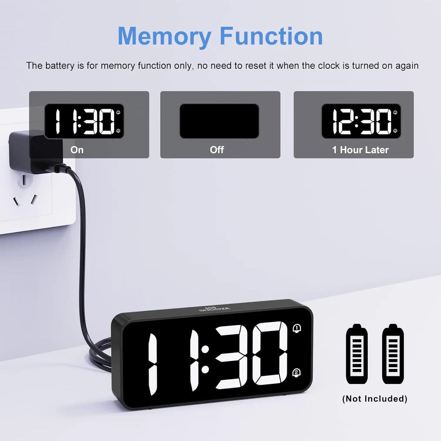 Reloj despertador digital LED con doble alarma y control de brillo