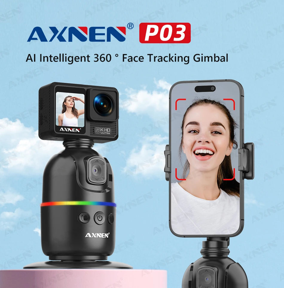 Soporte giratorio 360° con seguimiento facial automático para móvil