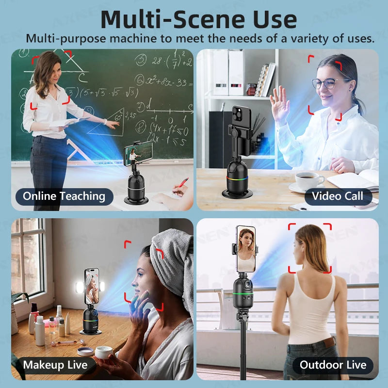 Soporte giratorio 360° con seguimiento facial automático para móvil