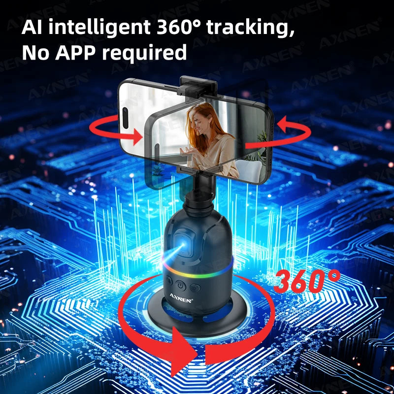Soporte giratorio 360° con seguimiento facial automático para móvil