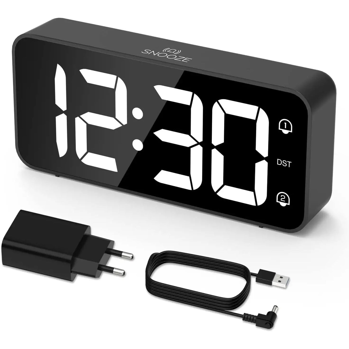 Reloj despertador digital LED con doble alarma y control de brillo