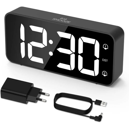 Reloj despertador digital LED con doble alarma y control de brillo