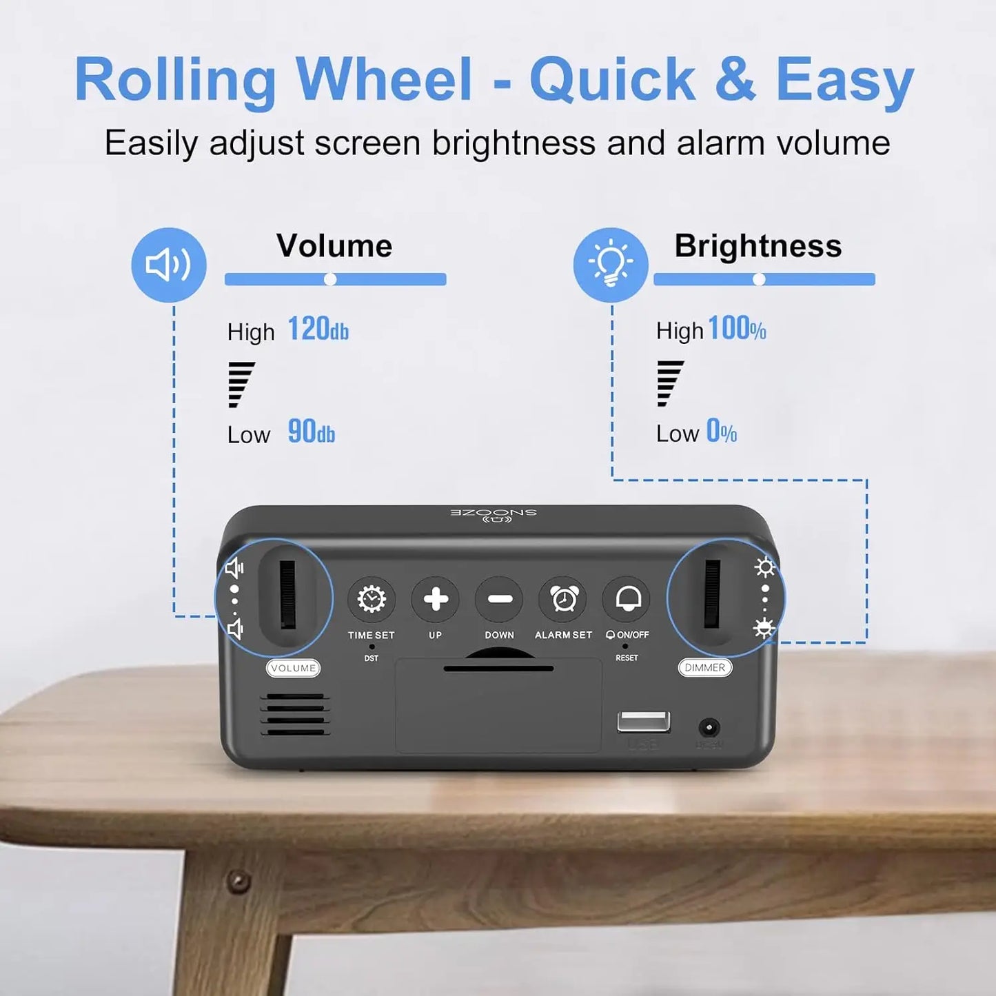 Reloj despertador digital LED con doble alarma y control de brillo