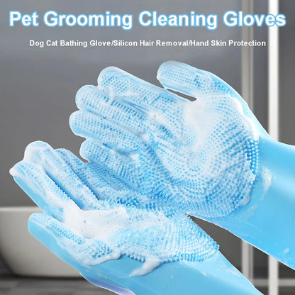 Guante de baño y cepillado para mascotas de silicona suave