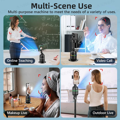 Soporte giratorio 360° con seguimiento facial automático para móvil