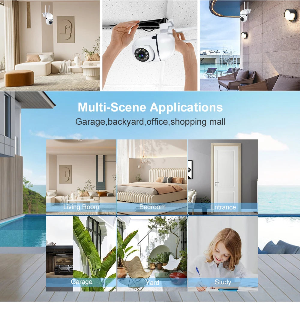 Cámara de seguridad WiFi 8MP exterior con zoom y visión nocturna
