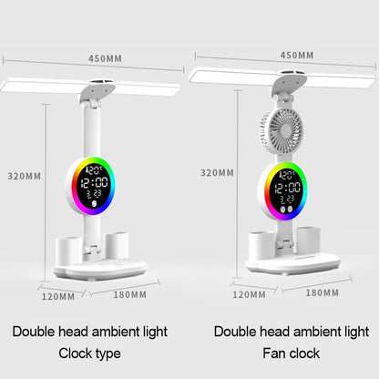 Lámpara de escritorio LED recargable con ventilador y reloj