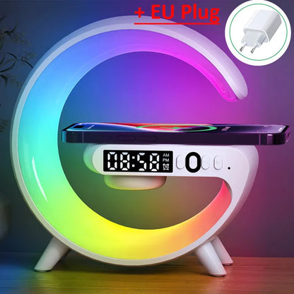 Base de Carga Inalámbrica Multifuncional con Soporte, Altavoz y Luz Nocturna RGB