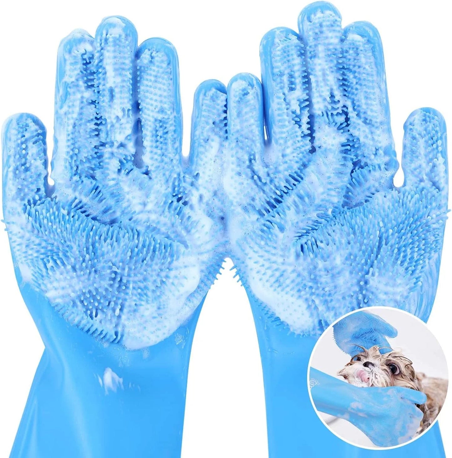 Guante de baño y cepillado para mascotas de silicona suave