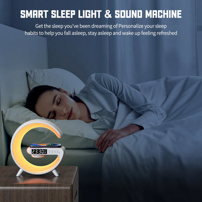 Base de Carga Inalámbrica Multifuncional con Soporte, Altavoz y Luz Nocturna RGB