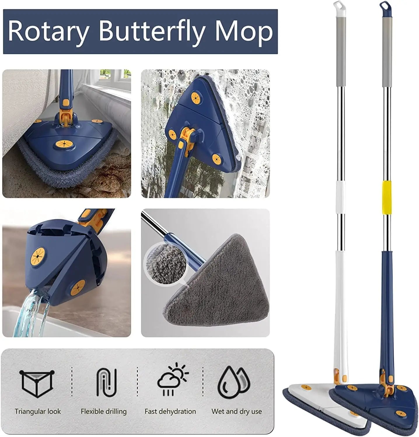 Mopa triangular telescópica giratoria 360° para pisos y techos