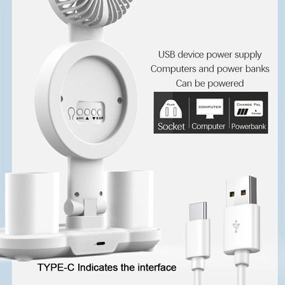 Lámpara de escritorio LED recargable con ventilador y reloj